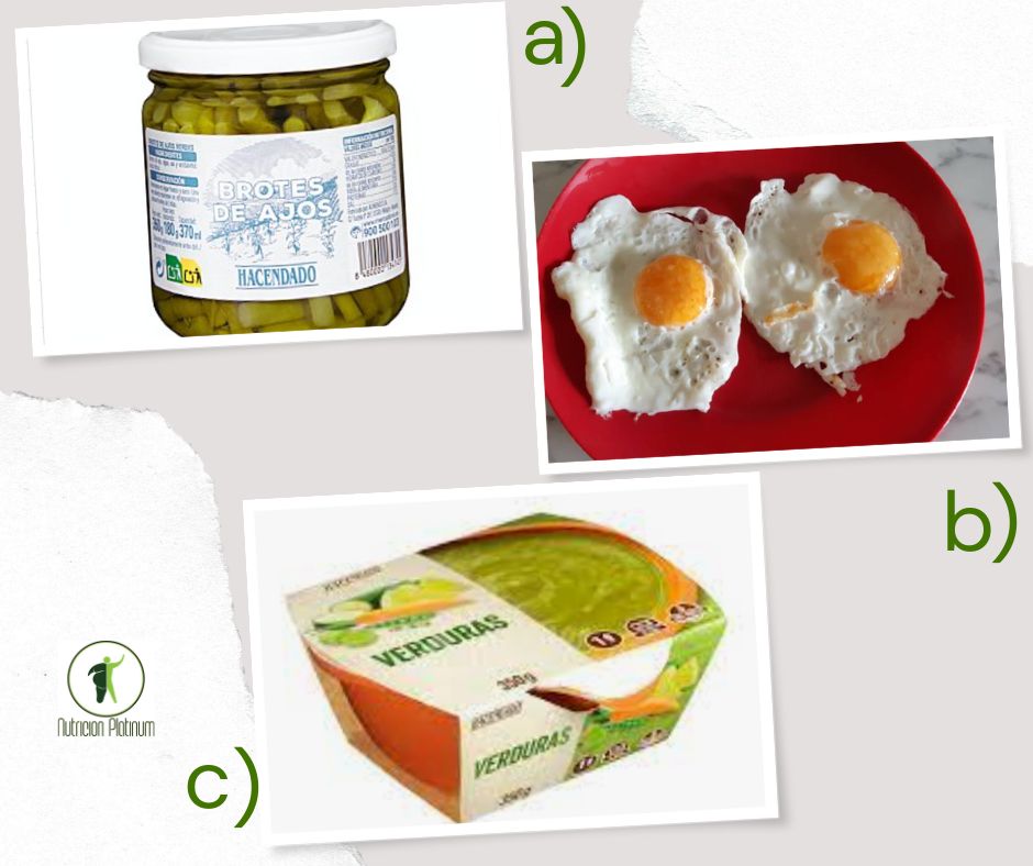 Ajetes tiernos con huevos a la plancha y pure de verduras.